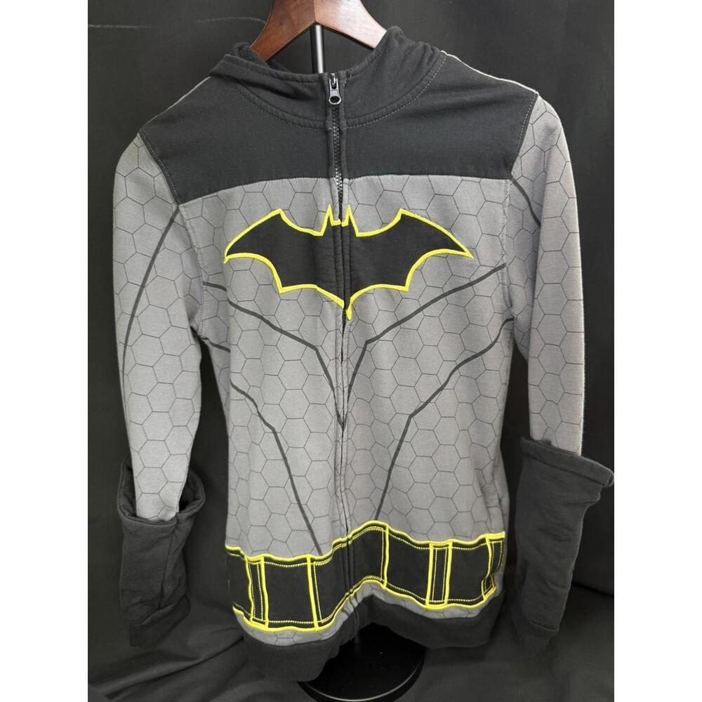 Batman Hoodie Youth XL Gray Black Full Zip Costume Cape Mask‎ DC Comics Logo